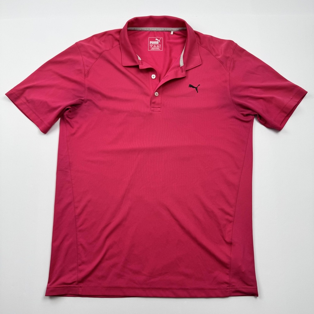 Puma Golf DRY CELL Polo Shirt Mens Small Pink Performance Short Sleeve Athletic
